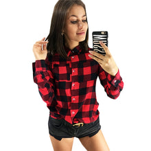 Load image into Gallery viewer, Plaid Blouse Shirt Women 2019