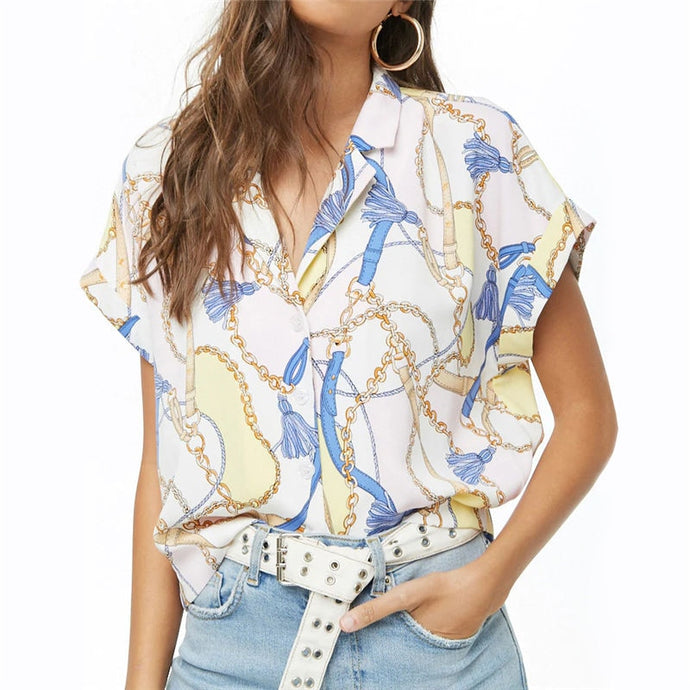 Women Summer Chain Print Blouse 2019