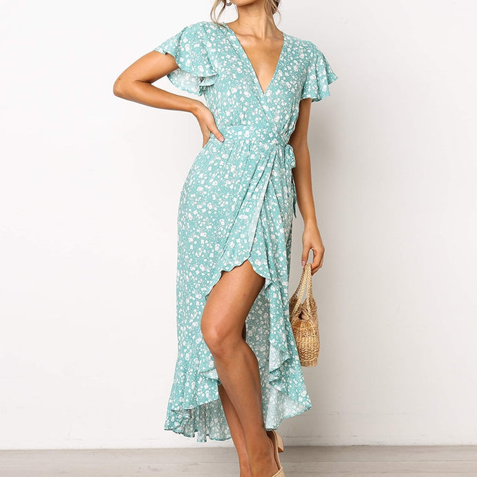Women Summer Dress Floral Print Long Beach Dress 2019