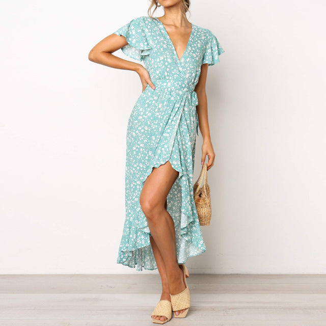 Women Summer Dress Floral Print Long Beach Dress 2019
